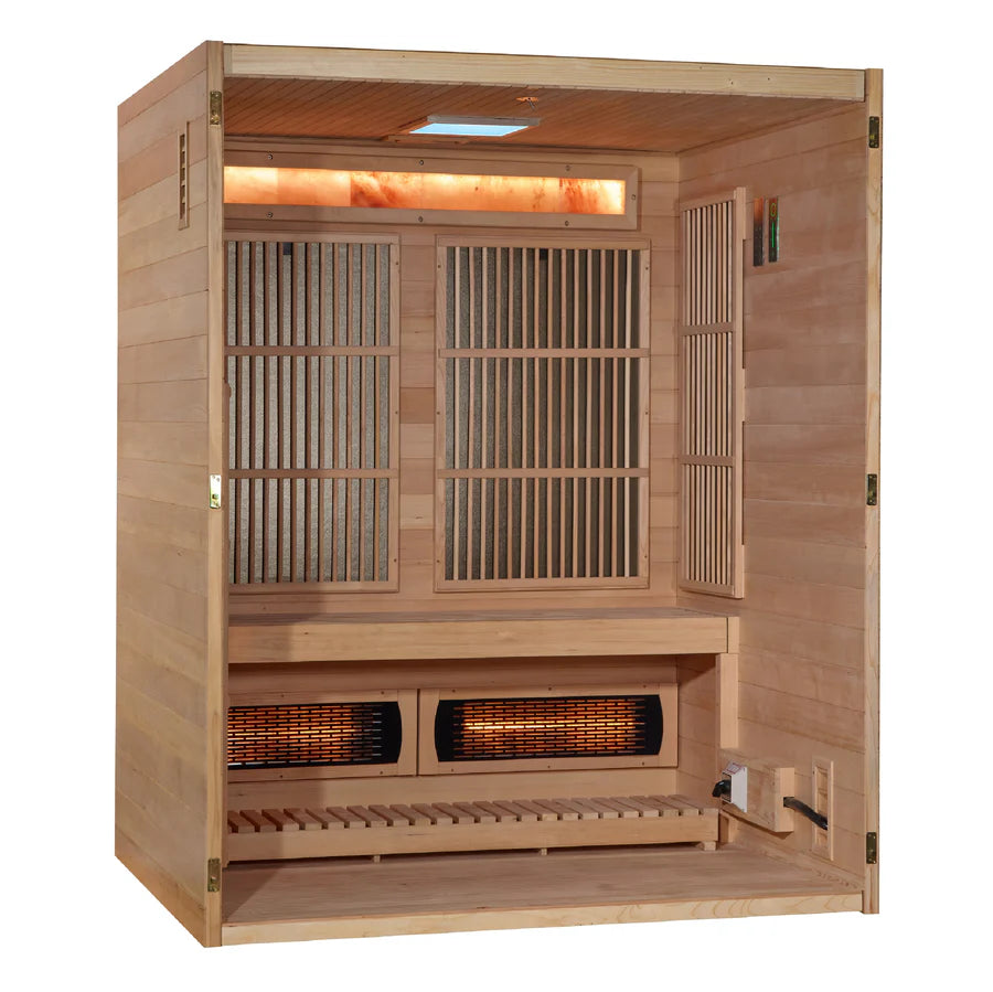 Golden Designs 3-Person Hybrid Indoor Sauna - Full Spectrum and Harvia Traditional Stove