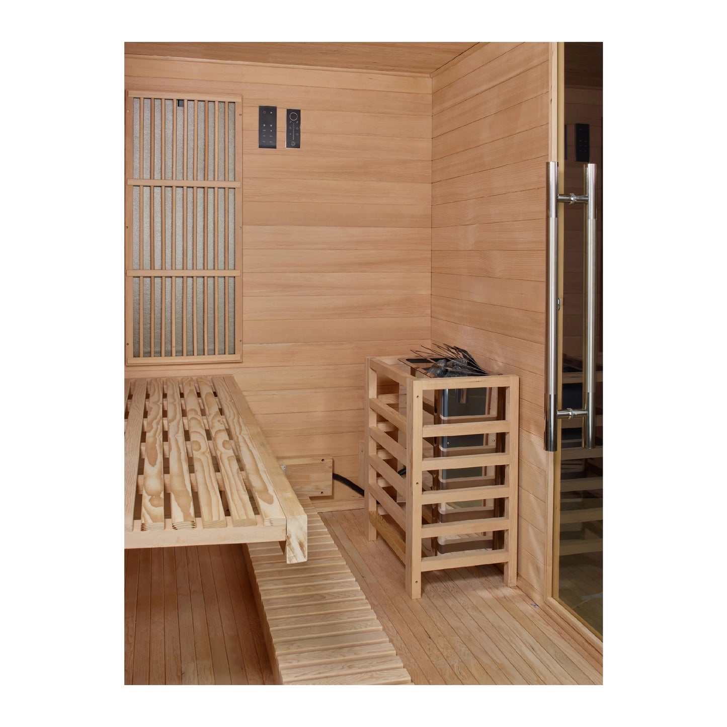 Golden Designs 3-Person Hybrid Indoor Sauna - Full Spectrum and Harvia Traditional Stove