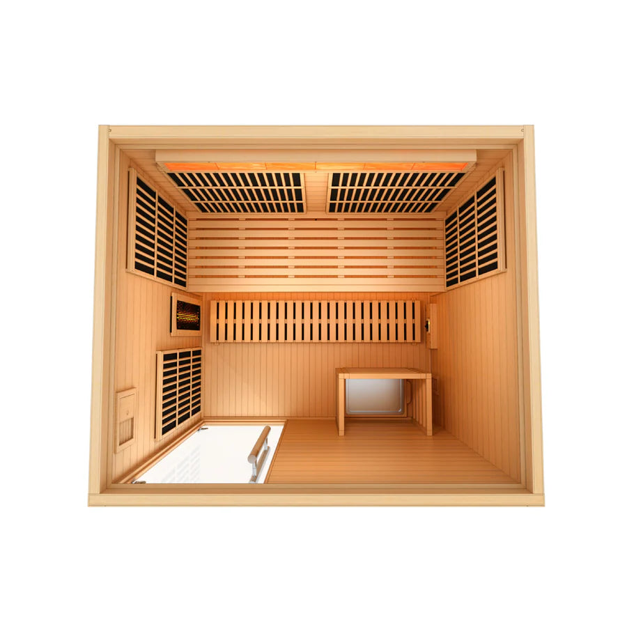 Golden Designs 3-Person Hybrid Indoor Sauna - Full Spectrum and Harvia Traditional Stove